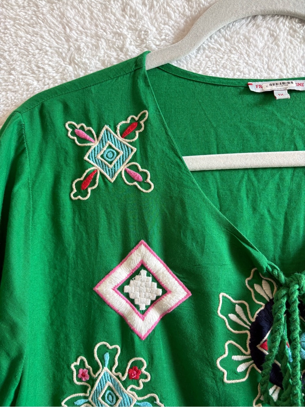 Frances Valentine Green Embroidered Tunic Shift Dress Size 1X - Picture 3 of 12